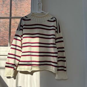 J. Crew Cream and Red Striped Turtleneck Sweater